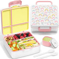 Fimibuke Bento Lunch Box for Kids, Leak Proof Toddler Bento Box with 4 Compartments BPA Free Dishwasher Safe Lunch Container with Utensils, Ideal Portion Sizes for Ages 3-12 Girls Boys for School