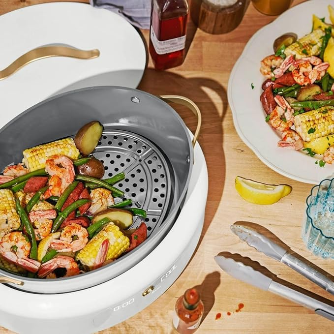 Beautiful 10-in-1 Electric Multi-Cooker, 6-Quart, Digital Display, Non-Stick Pot, One-Touch Control, 10 Cooking Functions (White Icing)