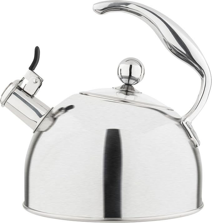 Viking 3-Ply Stainless Steel Tea Kettle, 2.6 Quart Stovetop Hot Water Pot with Tempered Glass Lid, Ergonomic Handle, Induction Ready, Satin Silver