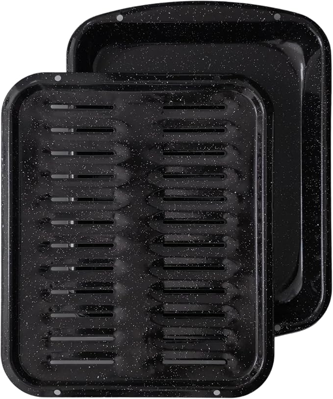 Broiler Pan for Oven Nonstick Porcelain Enamel Coated - W 12. 62" X L 16.75" GE WB48X10056 Replacement for Oven With Rack Withstands High Temperatures - Circulates Heat Evenly and Drains Fat