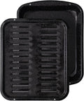 Broiler Pan for Oven Nonstick Porcelain Enamel Coated - W 12. 62" X L 16.75" GE WB48X10056 Replacement for Oven With Rack Withstands High Temperatures - Circulates Heat Evenly and Drains Fat