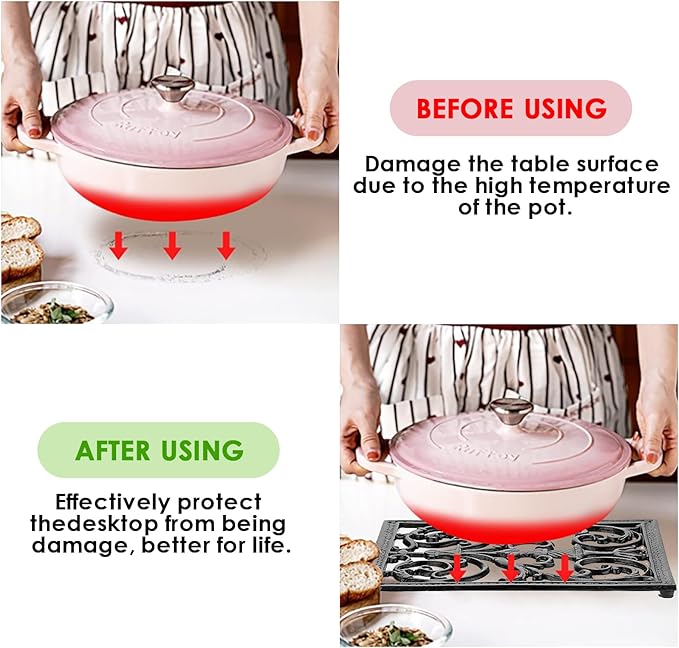 Sumnacon Extra Large Trivets for Hot Dishes,14.9 x 12 Inch Cast Iron Trivet with Rubber Feets,Heat Resistant Trivets for Hot Pots Pans,Metal Trivet for Kitchen Counter Dining Table Cooktop Stovetop