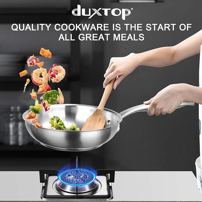 Duxtop Tri-ply Stainless Steel Frying Pan with Stay-Cool Handle, Professional 8 inch Fry Pan with Induction Magnetic Bottom, Healthy Small Skillet, Dishwasher and Oven Safe