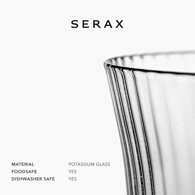 Serax Large Whiskey Glasses Drinking Set of 4 | Inku Glassware by Sergio Herman | Clear Glass Tumbler Cups without Lids | Home Essentials, Cocktail Glasses | Whisky, Beer, Juice, Water