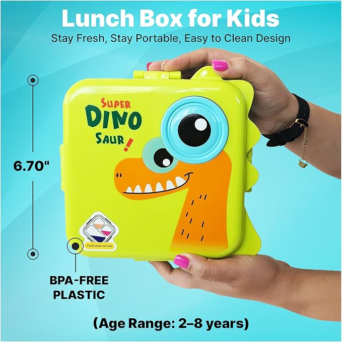 Leak-Proof 6-Compartment Lunch Box For Kids (Boys & Girls)-Snack Containers–Ideal Portions- Portable & Easy to Clean–Keeps Food Fresh- Perfect For School, Daycare, Travel & Meal Prep- BPA-Free