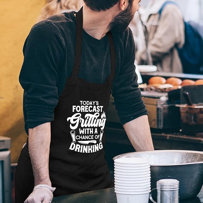 Funny Cooking Aprons for Women Men with Pocket, Grill Apron with Adjustable Neck Strap, Birthday Gift for Dad Mom