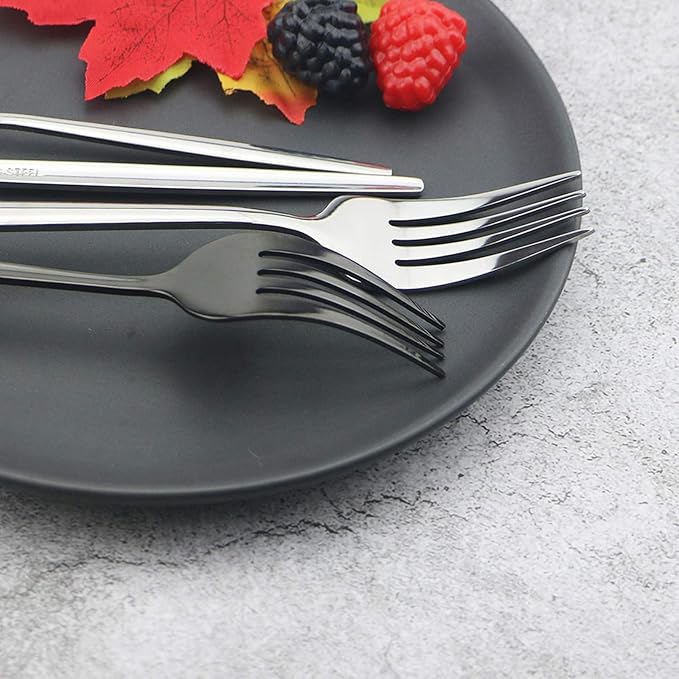 JASHII Silverware Set, Mirror Polished Black Flatware Cutlery Set Service for 6, Shiny Finish 36 Pieces Stainless Steel Utensils Set Dinner Knife Fork Spoon Dessert Fork Salad Spoon Dishwasher Safe