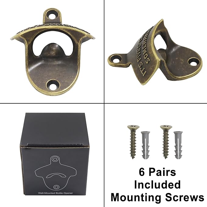 Wall Mounted Bottle Opener Old Fashioned IT'S FIVE O'CLOCK SOMEWHERE Beer Top Opener Screw in Wall for Bar Hotel (6 PCS)