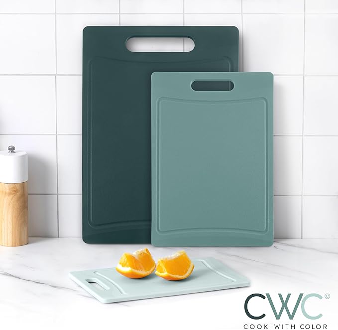 COOK WITH COLOR Non-Slip Cutting Board Set – Kitchen Essentials with Easy Grip Handle for Meat, Veggies, and Fruits, 3 Cutting Boards, Teal