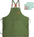 ZOMAO Cotton Canvas Cross Back Apron for Men and Women,Chef Apron With Adjustable Strap and Large Pockets,Kitchen Cooking Baking Bib Heavy Duty Work Apron(Army green)