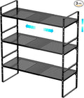 Redrubbit Large Expandable Cabinet Storage Shelf, Adjustable Height Steel Metal Kitchen Counter Organizers Shelves Spice Rack for Kitchen Pantry Bathroom Cupboard Desk Home Office, Black-3 Pack