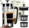 ESPRO P5 French Press Coffee Maker – Patented Double Micro-Filter for Grit Free Brew, Heat-Resistant Thicker Borosilicate Glass Coffee Press – 32 oz