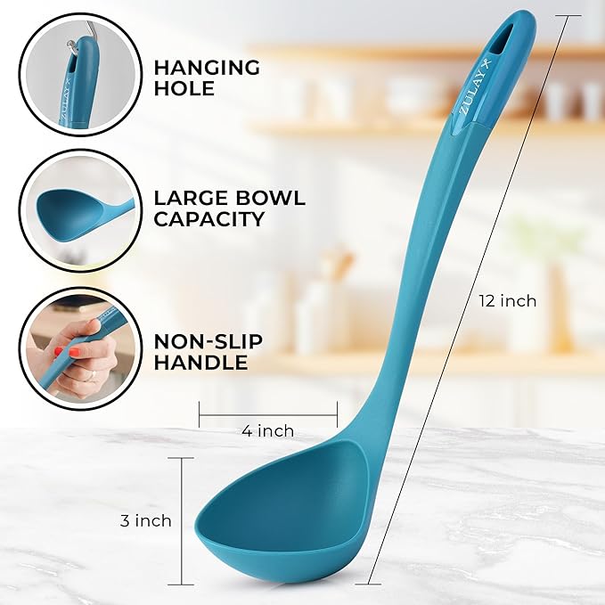 Zulay Kitchen Soup Ladle – Ergonomic, Heat-Resistant & Versatile for Serving Soup, Chili, Gravy & More - Sky Blue