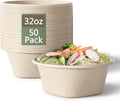 Homestockplus 32 Oz Deep Paper Bowls Disposable Bowl - Disposable Heavy Duty Compostable Bowls, Eco-friendly Sugarcane Bagasse Biodegradable Bowl for Soup, Salad, Dessert, Ice Cream [50 Pack]