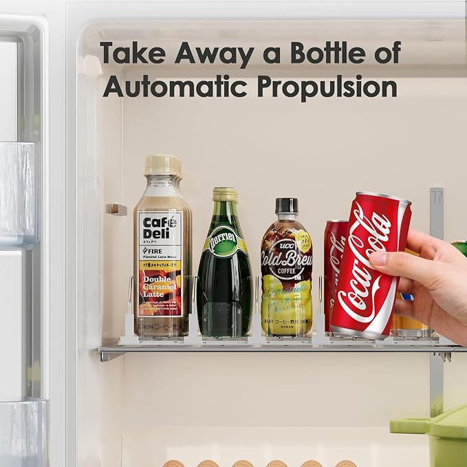HIYOHIYO 6 Row Auto-Push Soda Can Organizer for Refrigerator, Automatic Pushing Drink Dispenser for Fridge, Self Push Beverage Rack, Drink Organizer Holds up to 30 Cans, Adjustable Width (Depth 15")