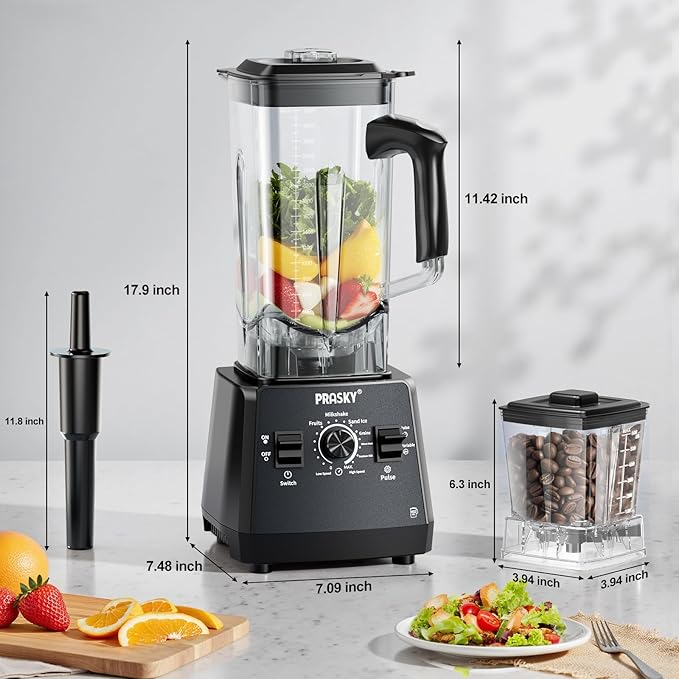 Blenders for Kitchen, Smoothie Blender Large Capacity, 2400W PRASKY Countertop Blender with 101oz Juice & Grinder Jar, BPA-Free, 25000 RPM Blender for Smoothies, Ice, Frozen Fruit (Gray, 3L)
