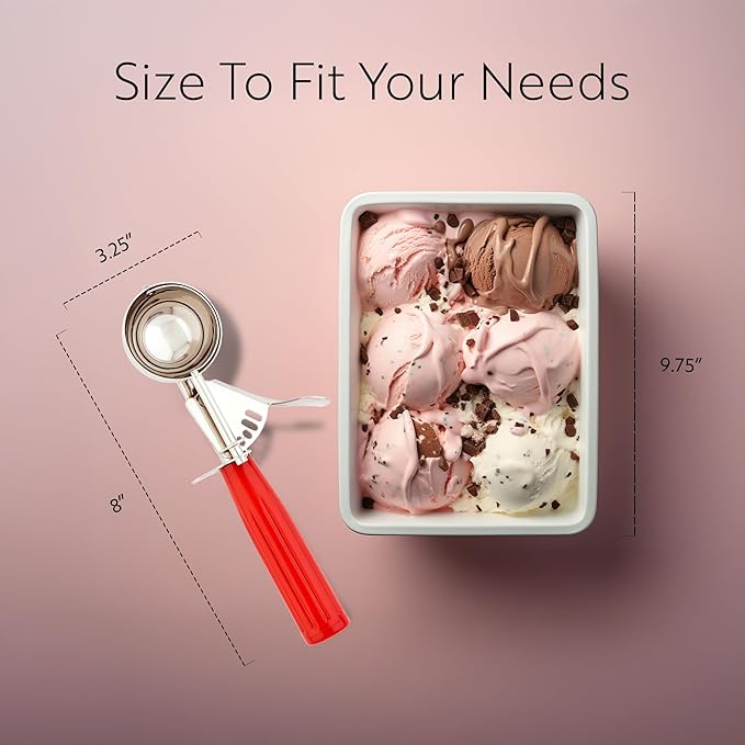 Restaurantware 1.75 Ounce Portion Scoop, 1 Trigger Release Stainless Steel Cookie Scoop - With Red Handle, Stainless Steel Disher, For Portion Control, Cookie Dough, Cupcake Batter, Or Ice Cream