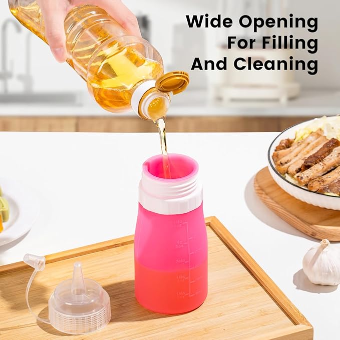 Condiment Squeeze Bottles, 12 oz Silicone Squeeze Bottles For Sauces, Leak Proof Condiment Containers with Extra Interchangeable lid, Easy Squeeze for Oil, Honey & Dressings, BPA FREE (4 Pack)