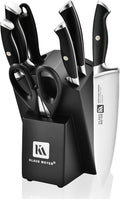 Klaus Meyer 8-Piece Kitchen Knife Set, German High Carbon Steel Pakka Wood Handle Chef Knife Set With Block, Ultra Sharp With Scissors, Sharpener Rod.