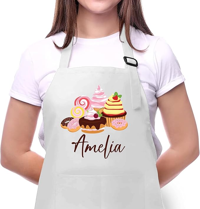 Personalized Baking Apron with Custom Name, Personalized Kitchen Apron Mother's Day Gift for Mom, Custom Art Gifts for Dad, Mother, Women, Adjustable Baker Apron for Women - Cute Aprons Funny Design