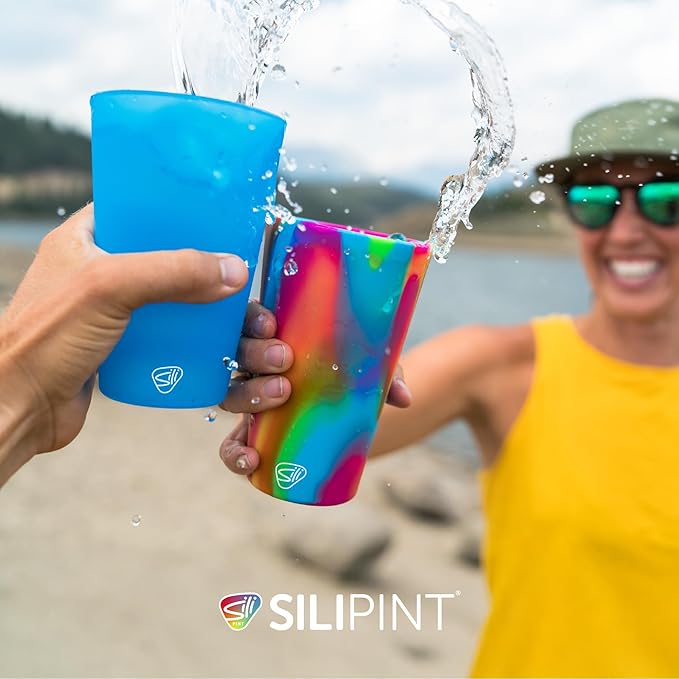 Silipint 16oz Silicone Pint Glass – Unbreakable BPA-Free Reusable Silicone Drinking Cup – Flexible Dishwasher Microwave & Freezer Safe – Stemless Glass for Water Coffee Smoothies (Hippie Hops)