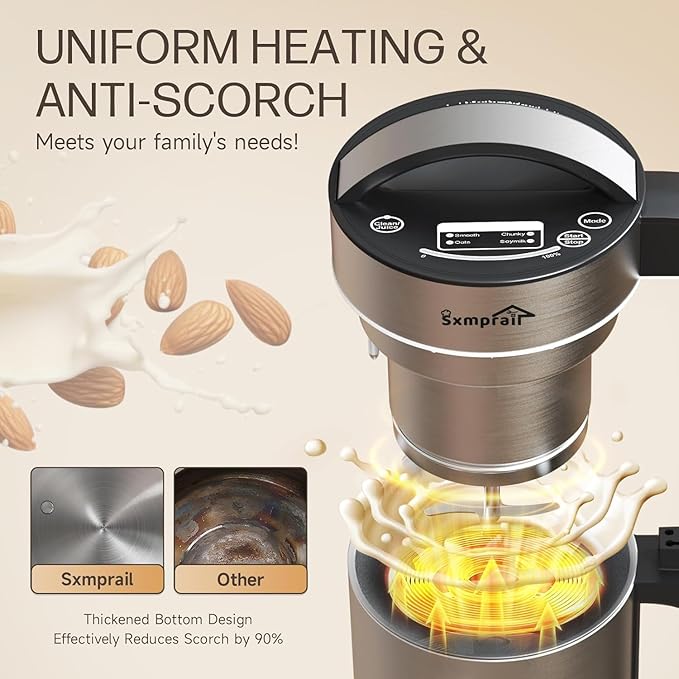 304 Stainless Steel Almond Milk Maker Machine (Built-in Filter) 50oz 6-7 Cups Per Batch, 8-IN-1 Cooking Blender Make Plant Based Nut Milk, Soy Oat Milk, Soup & Juice, Automatic Cleaning (Silvery)