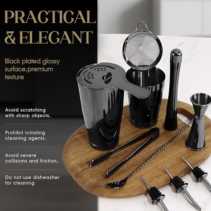 Black Cocktail Shaker Set 12-Piece - Stainless Steel Mixology Bartender Kit with 30oz+20oz Boston Shaker Tins, Japanese Jigger, Hawthorne Strainer for Home Bartending | Christmas