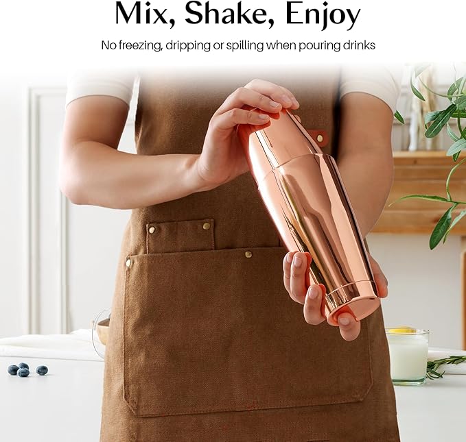 WOTOR Boston Cocktail Shaker Set, 18 oz & 28 oz Stainless Steel Weighted Shaker Tins, Metal Martini Shaker Drink Mixer for Bartending, professional Bar Tools for Bartender （Rosegold）