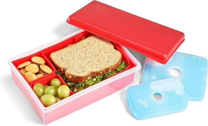 Fit & Fresh Collection Multi-Flex Bento Box with 2 Removeable Ice Packs, Adjustable Divided Meal Carrier Lunch Container, BPA-Free, 9.5" x 6" x 2.25", Red, Standard