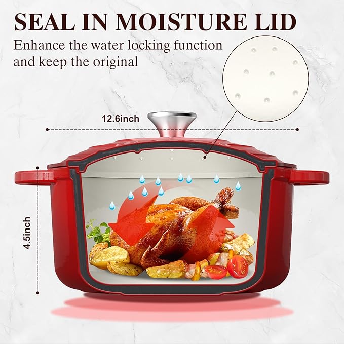 Enameled Cast Iron Dutch Oven - Umite Chef 5QT Pot with Lid & Cotton Potholders - Heavy-Duty Cookware for Bread Baking, Braising, Stews, Roasting(Red)