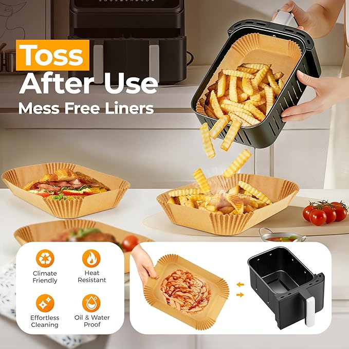 Vailnd 300Pcs Air Fryer Paper Liners Disposable, 8x5.5" Rectangle Parchment Paper, Sheets, Non-stick Liners for Rectangular Airfryer Basket Oilproof Waterproof