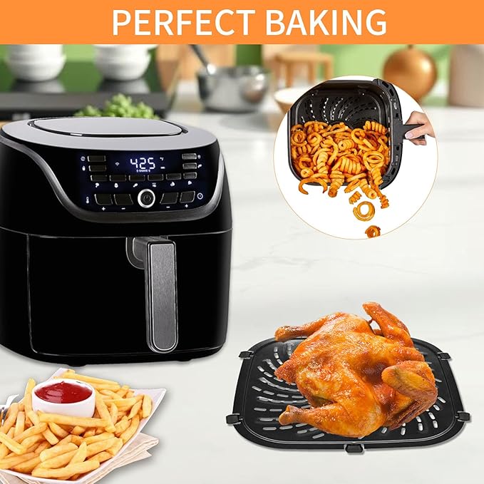 Air Fryer Grill Pan for PowerXL Vortex Pro 6 QT Air Fryer, Oval Nonstick 8.67''*8.67'' Air Fryer Accessories Replacement Parts Rack Tray Basket Crisper Plate with Rubber Bumpers,Dishwasher Safe