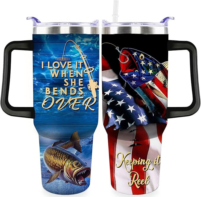 Fishing Gifts For Men Gifts for Fathers Day 40oz Black Born To Fish Forced to Work Travel Tumbler Birthday Christmas Presents For Grandpa Dad Uncle Boyfriend Fishing Lover Travel Cup With Lid Straw