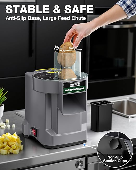 WantJoin 5 in 1 Electric Vegetable Chopper - Multifunctional Commercial Food Processor with Stainless Steel Blades for Slicing(2.5mm), Dicing(6/8/12mm), Chopping(2.5mm), Shredding