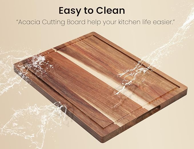 Acacia Wood Cutting Boards for Kitchen(Set of 3),Wooden Chopping Boards Set with Juice Groove, Large Serving Board with Holder,Butcher Block for Meat,Vegetables,Fruit