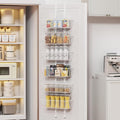 6 Tier Over the Door Pantry Organizer, Foldable Metal Over the Door Hanging Spice Rack with 6 Baskets, Adjustable Hanging Storage Rack for Kitchen, Bedroom, Laundry Room, Bathroom Essentials, White