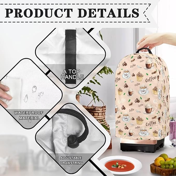 Coffee Cupcakes Blender Covers for Kitchen Food Processor Cover Dust Washable Foldable Coffee Appliance Cover Universal Design with Top Handle