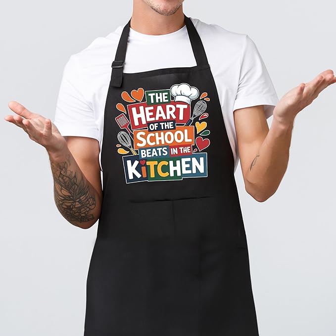 Funny Cafeteria Crew Aprons with Pockets, Cafeteria Worker Staff Appreciation Gifts
