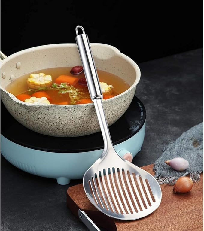 TENTA Kitchen Multi Kitchen Utensil Stainless Steel Cooking Skimmer Slotted Fish Turner Spatula Spoon Colander Drain Water Filter Spoon Ladle Spider Strainer Skimmer Ladle for Cooking &Frying (2pcs)