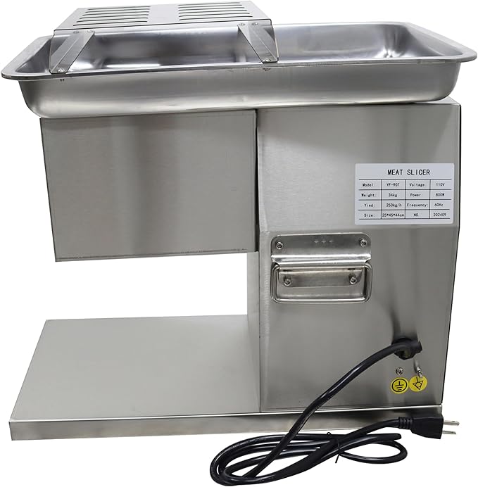 YF-90T 110V Tabletop Commercial Meat Slicer, Electric Food Slicer with 4mm Blade, 800W Stainless Steel Electric Meat Cutter Machine, Pork, Beef, Mutton, Pickled Foods