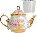 Classic Vintage British Royal Style Ceramic Teapot, 30OZ Large Teapot Perfect for Everyday Gatherings (blue, Large)