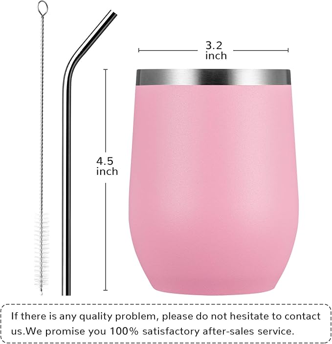 MEWAY 12oz Wine Tumbler 16 Pack Bulk Gifts for Women,Double Wall Vacuum Stainless Steel Travel Mug with Lid,Insulated Stemless Wine Cup Glass for Coffee,Cocktails,Drinks(Pink,Set of 16)