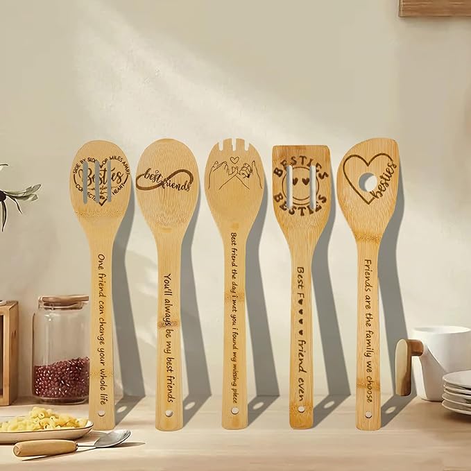 Sister Gifts Birthday Gifts for Women Unique,Friendship Gifts Funny Gifts for Female BFF Female Bestfriend Bestie,Sister Gifts from Sister and Bestie Gifts,5PCS Friend Wooden Cooking Spoons