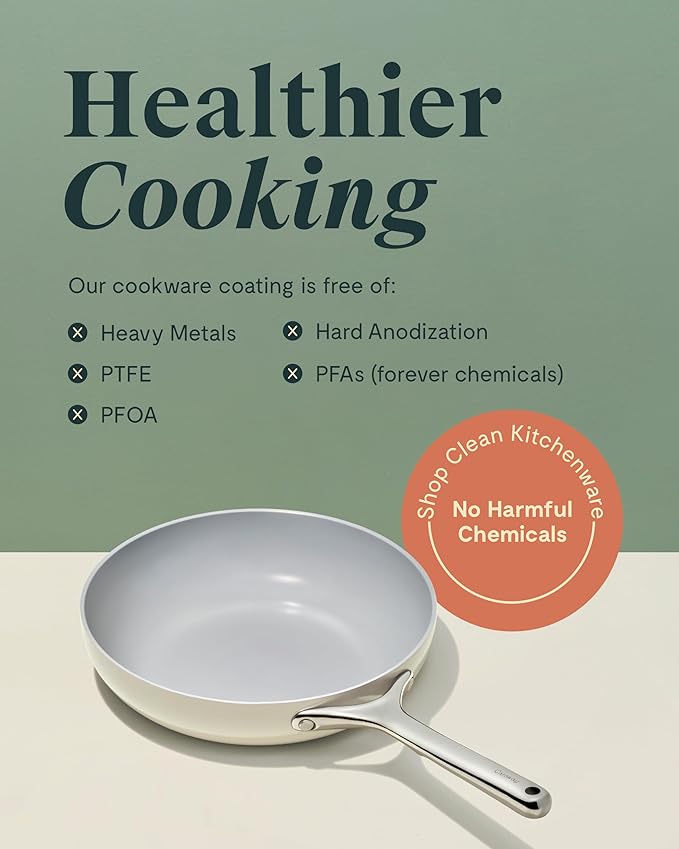 Caraway Nonstick Ceramic Frying Pan (2.7 qt, 10.5") - Non Toxic, PTFE & PFOA Free - Oven Safe & Compatible with All Stovetops (Gas, Electric & Induction) - Cream