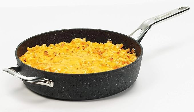 Starfrit The Rock Classic 11" (28cm) Non-Stick Deep Fry Pan with Helper Handle and Glass lid - Durable Forged Aluminum - Oven Safe - PFOA Free - Easy to Clean