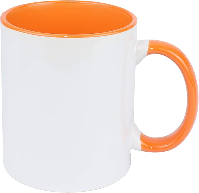 11oz White Ceramic Sublimation Coffee Mug With Solid Colors Inside and Handle, Mixed 6 Colors Option #2 of Blue, Dark Red, Hunter Green, Orange, Purple and Turquoise, Case of 36