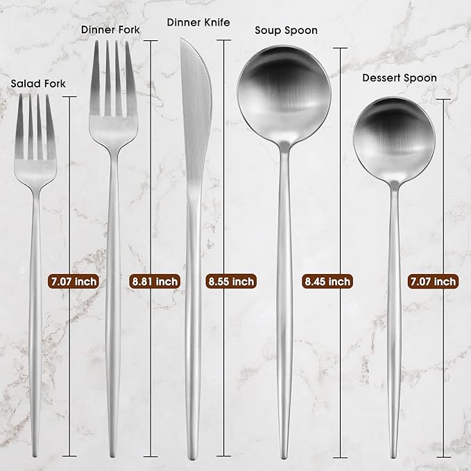 40-Piece Stainless Steel Flatware Set - 8-Piece Service, Satin Finished & Dishwasher Safe