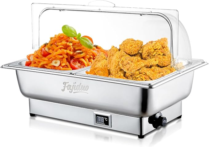 Electric Chafing Dish, 2X4.5QT Half Size Electric Chafing Dish Buffet, Adjustable Temp Roll Top Food Warmer, 600W Chafing Dish Buffet Set for Catering Parties