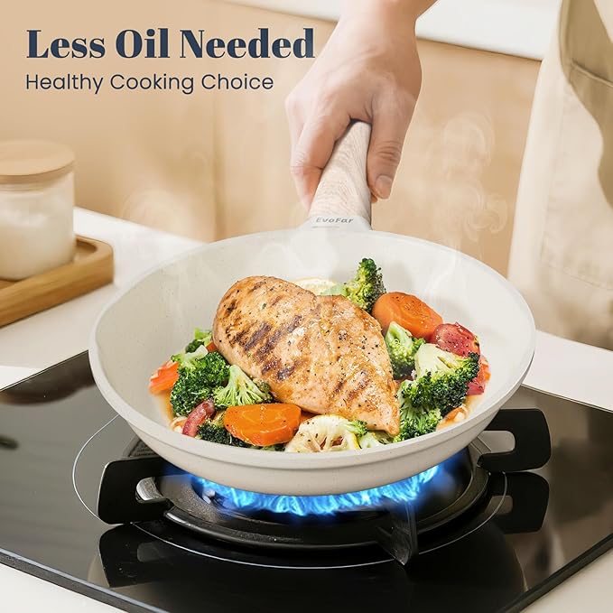Granite Frying Pan, 8 Inch Non Stick Frying Pans, Lightweight Nonstick Pans for Omelets & Eggs, PFOA & PFAS Free Non-toxic Cookware Chef's Pan, Induction Compatible Fast & Even Heat Skillet