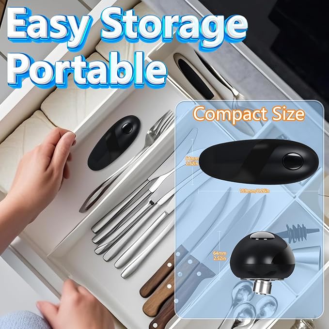 Electric Can Opener, One-Touch Automatic Can Opener for Seniors and Arthritis, Smooth Edge Battery Operated Food-Safe Can Opener, Compact Portable Design Fits Most Standard Can Sizes, Black